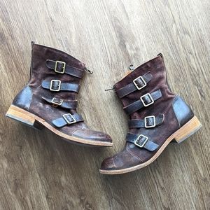 Kork-Ease Monrovia Buckle Strap Combat Moto Leather Boots Women's 8